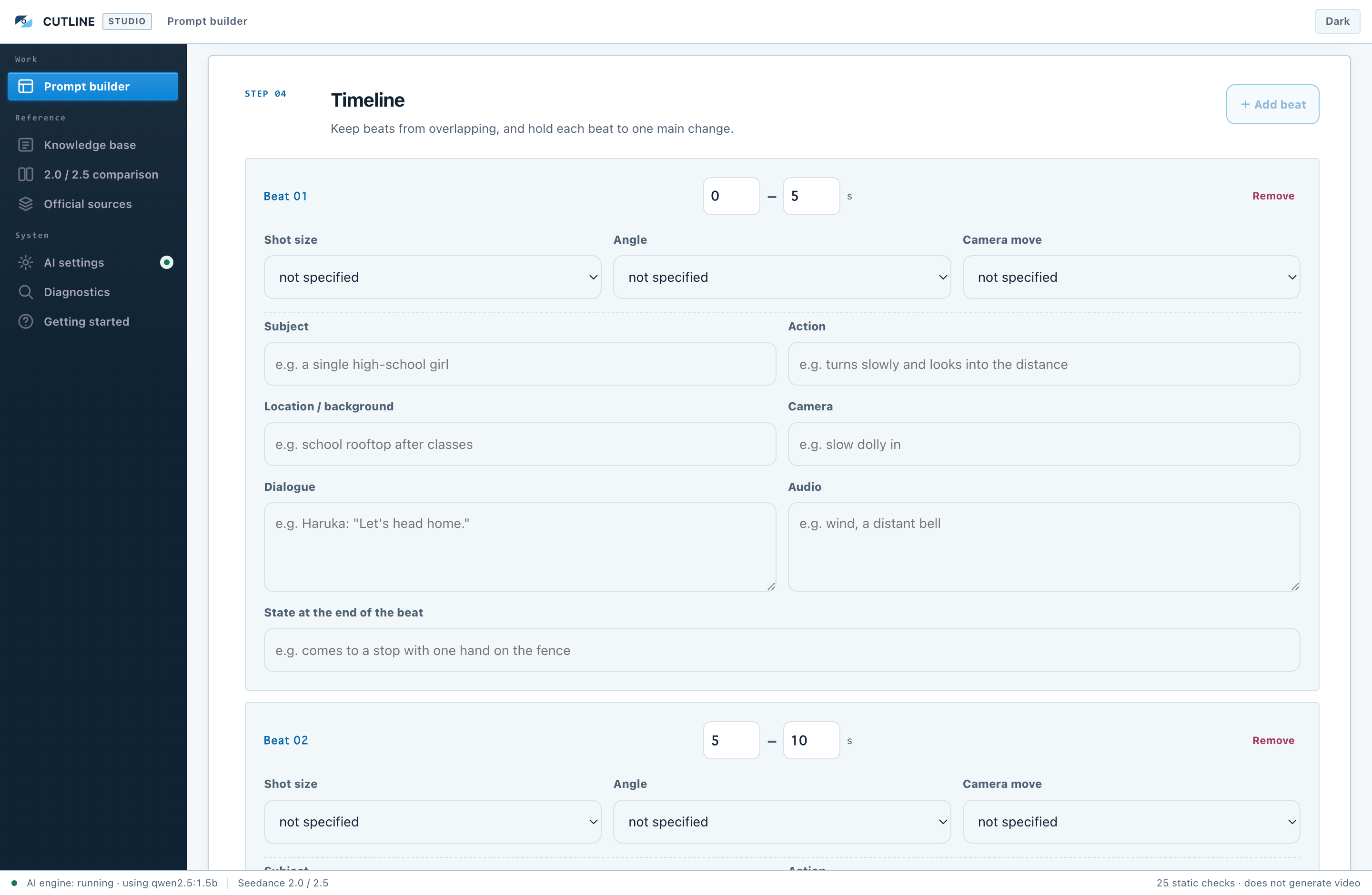 The timeline editor