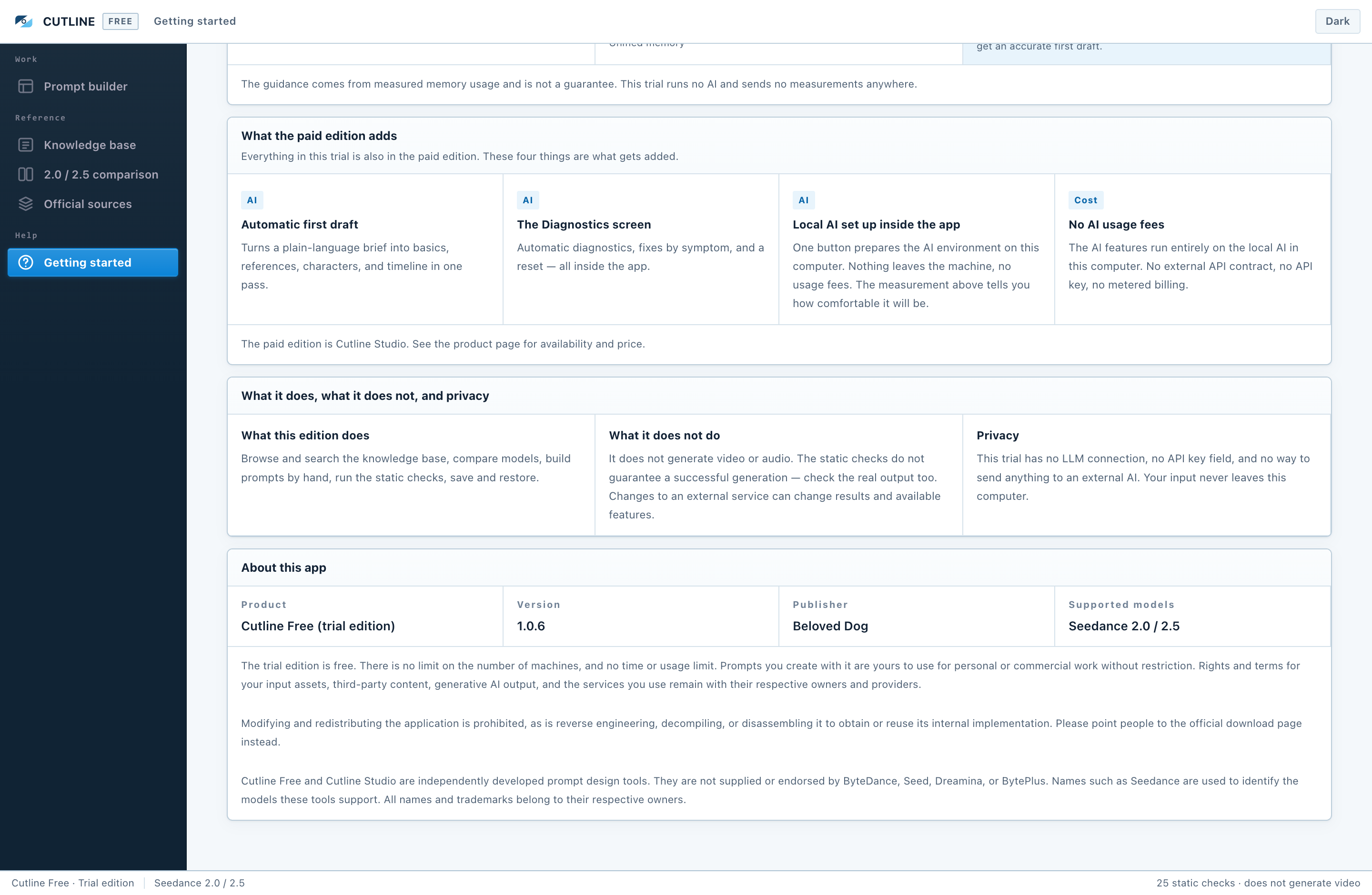 The paid-edition section of "Getting started". Four AI-related additions.